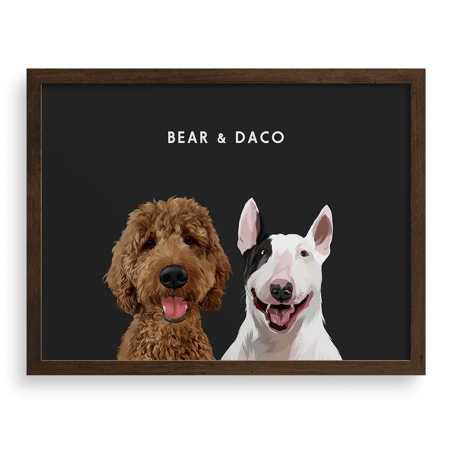 Custom portrait frame for two pets, personalized pet lover gift.