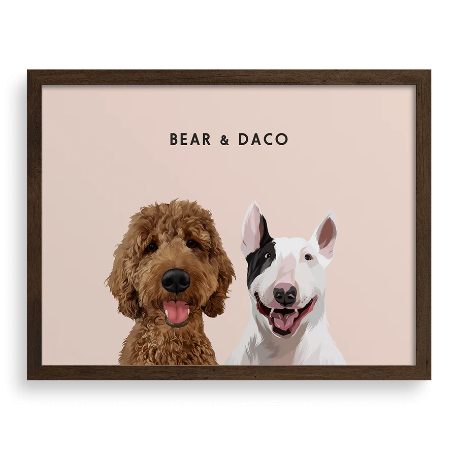 Custom portrait frame for two pets, personalized pet lover gift.