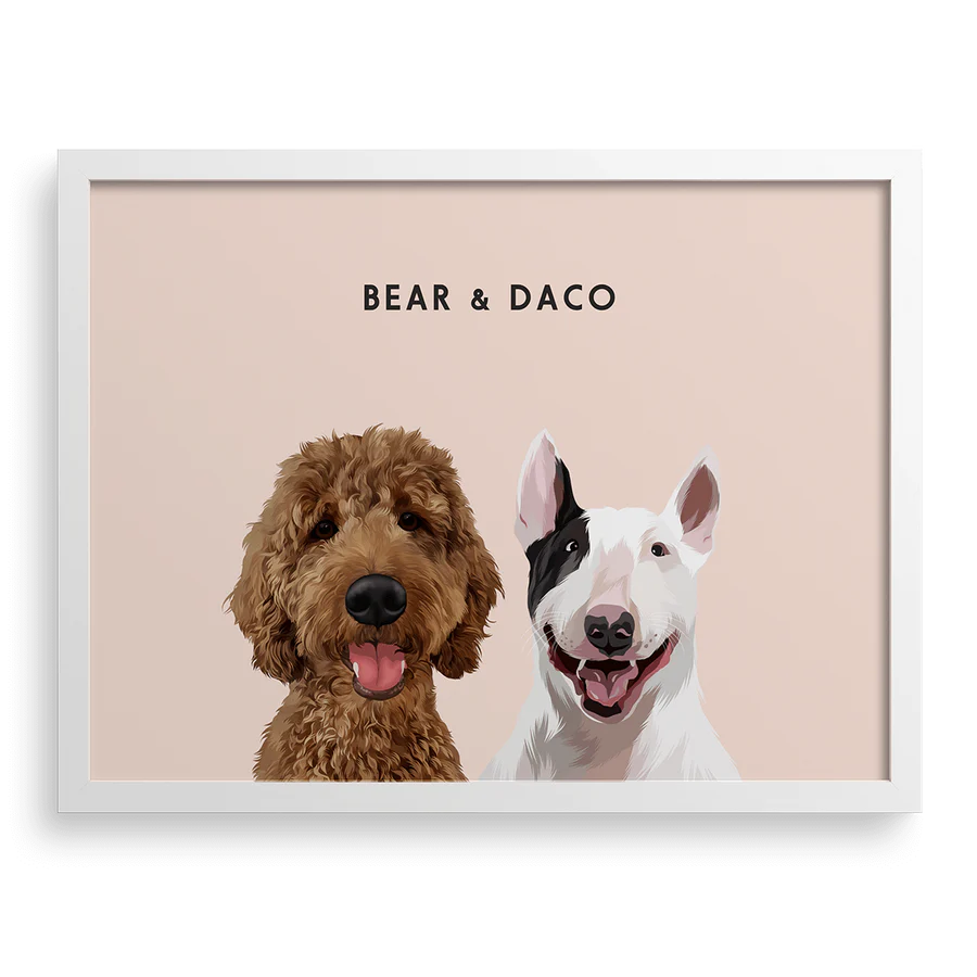 Custom portrait frame for two pets, personalized pet lover gift.