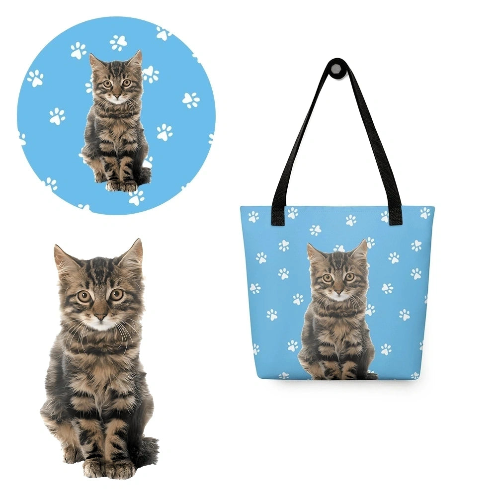 Custom tote bag with pet portrait, personalized gift for pet lovers.