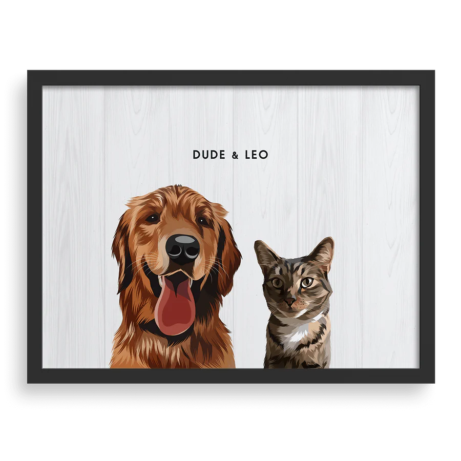 Custom portrait frame for two pets, personalized pet lover gift.