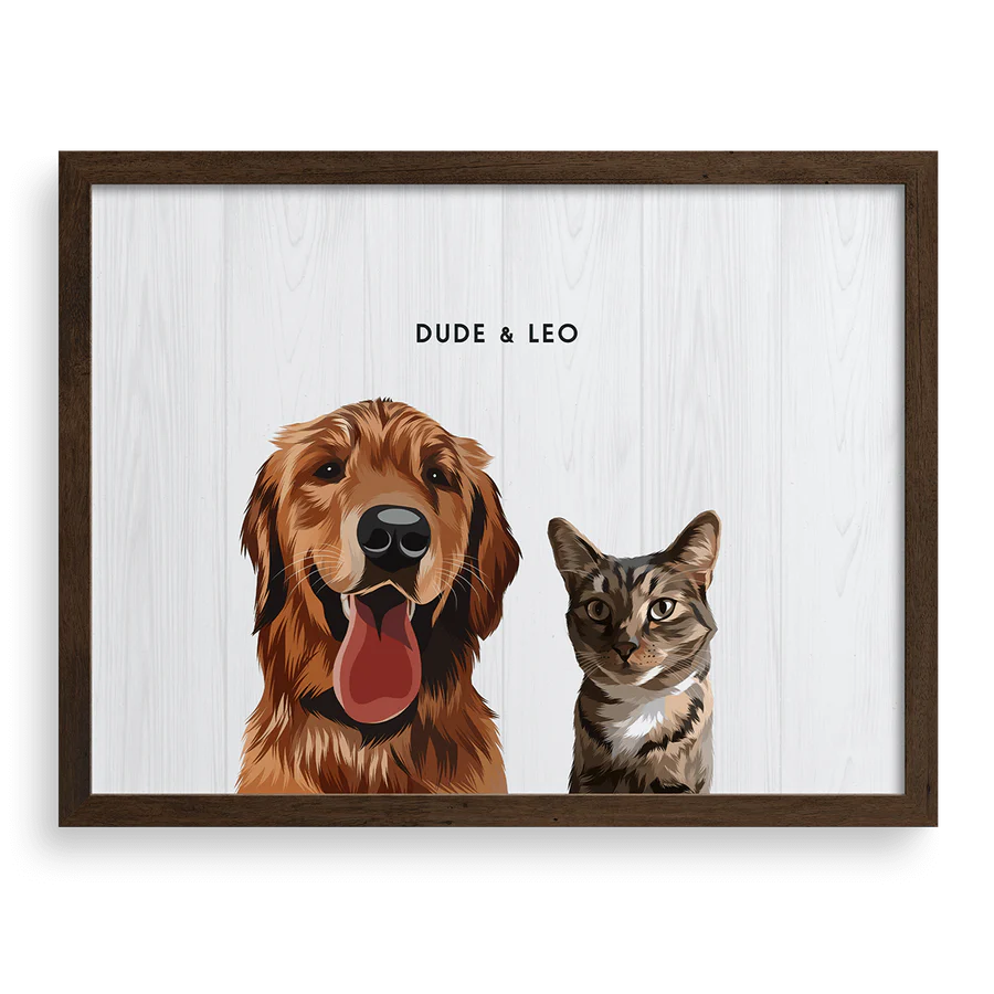 Custom portrait frame for two pets, personalized pet lover gift.