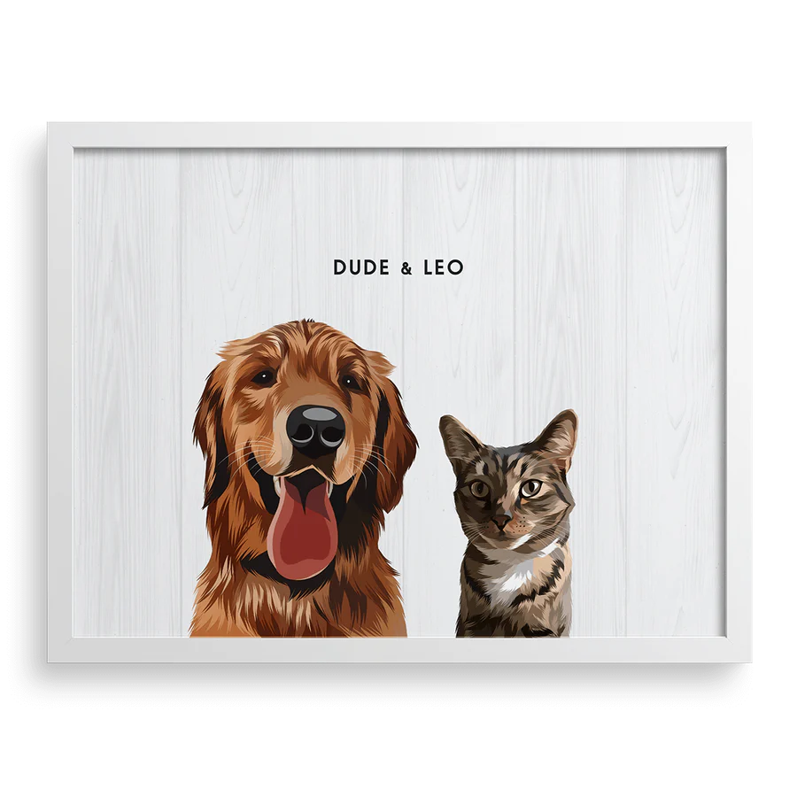 Custom portrait frame for two pets, personalized pet lover gift.